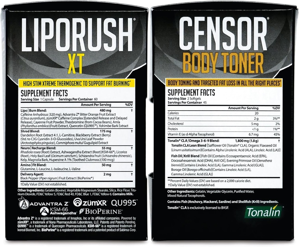 NDS Nutrition Maximum Strength Dual Impact Stack - Powerful 2-in-1 Weight Loss Kit Combines High Energy Fat-Burning XT Thermogenic with Premium CLA Censor Body Toner (60 Caps & 90 Softgels) 3