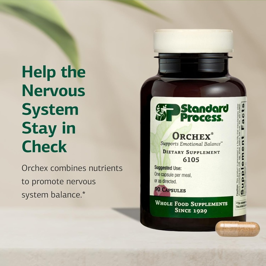 Standard Process Inc. Orchex - Whole Food Nervous System Supplements, Cholesterol, Mental Clarity and Emotional Support with Soy Protein, Ascorbic Acid, Calcium Lactate, Wheat Germ - 90 Capsules 4