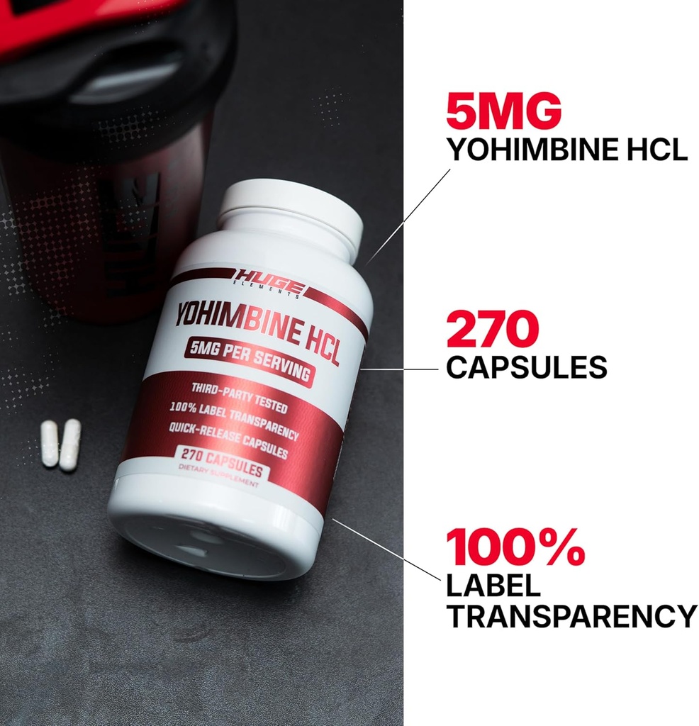 Huge Supplements Yohimbine HCl, Body Recomposition, Advanced Energy & Performance Formula, 5mg per Serving (60 Capsules) 3