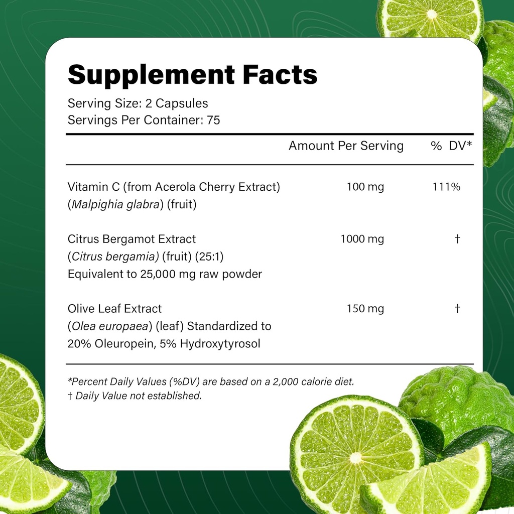 25x Concentrated Citrus Bergamot Extract Capsules, 150 Veggie Capsules, Citrus Bergamot 1000mg Capsules, Non-GMO, Gluten-Free, All Natural, Vegetarian Capsules 4