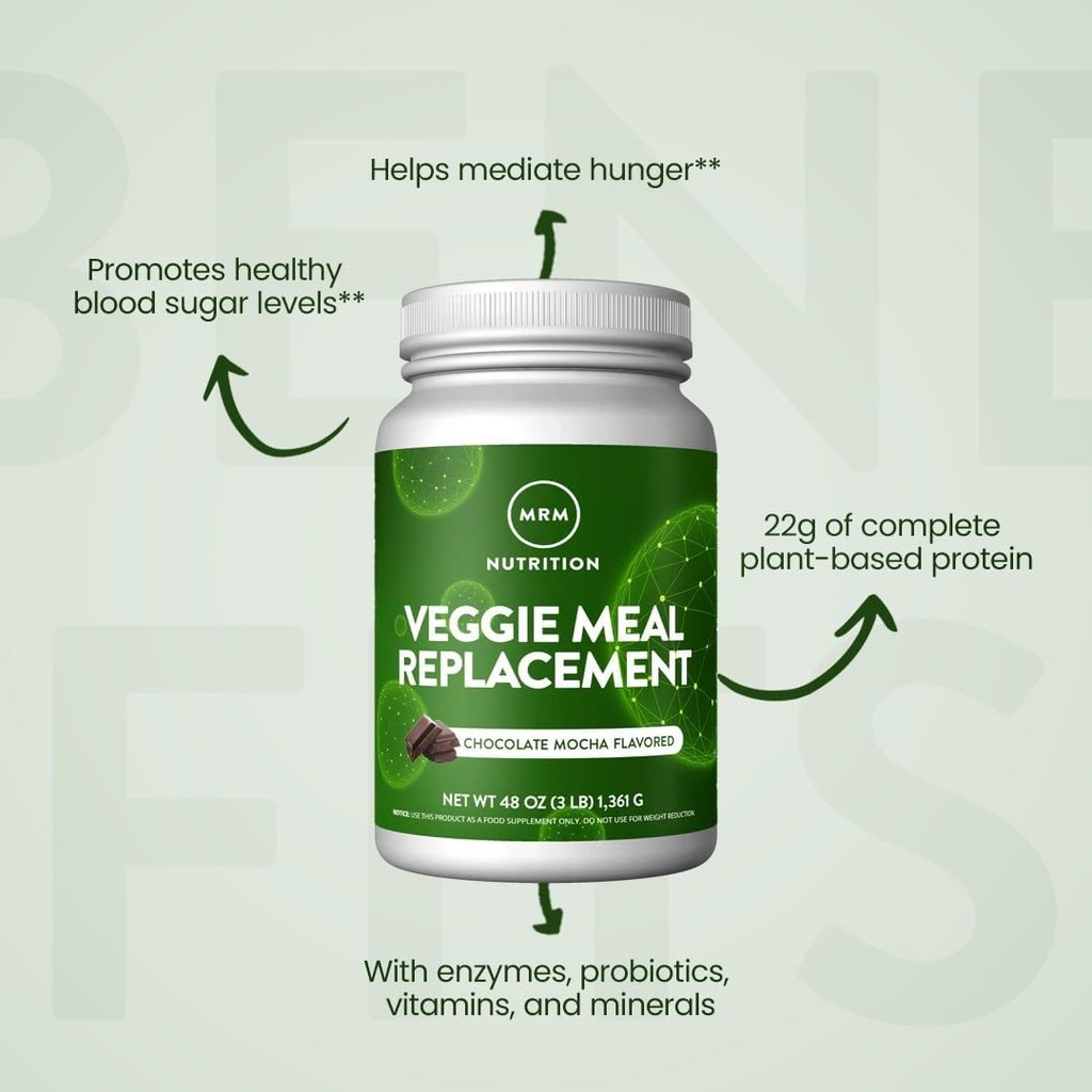 MRM Nutrition Veggie Meal Replacement Protein | Chocolate Mocha Flavored | 22g complete plant based protein | Meal on-the-go | Mediate hunger | Balanced macronutrient formula | 28 servings 4