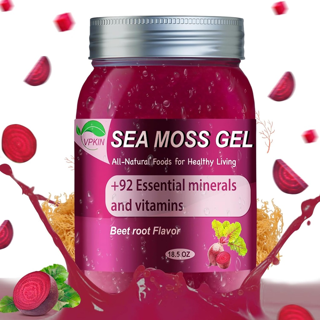 Sea Moss Gel Raw Organic,Real Sea Moss Gel with Irish SeaMoss,Wildcrafed Sea Moss Gel,Immune & Digestive Support,Vitamins & Minerals Supplement(Beet Root,18.5OZ) 2