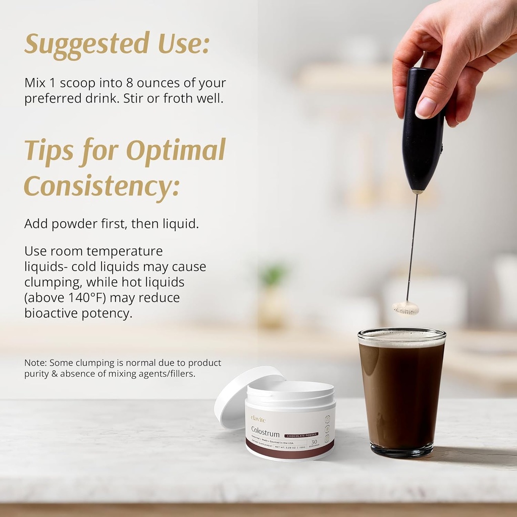 Colostrum Powder (Chocolate) Grass Fed Colostrum Supplement for Gut Health, Immune Support Healthy Hair, Skin & Nails - 30 Servings 5