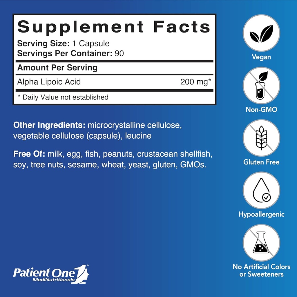 Patient One Alpha Lipoic Acid (ALA) 200 mg | Antioxidant Supplement to Support Nerve and Liver Health* | 90 Capsules 3