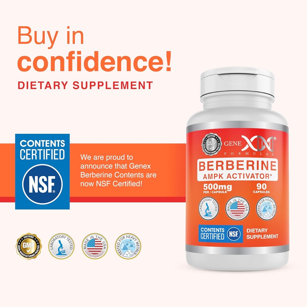 Genex Formulas Berberine HCl 500mg (90 Capsules) - NSF Certified for Safety, Quality & Label Accuracy - Supports Immune Health - Non-GMO, Gluten Free, Vegetarian 3