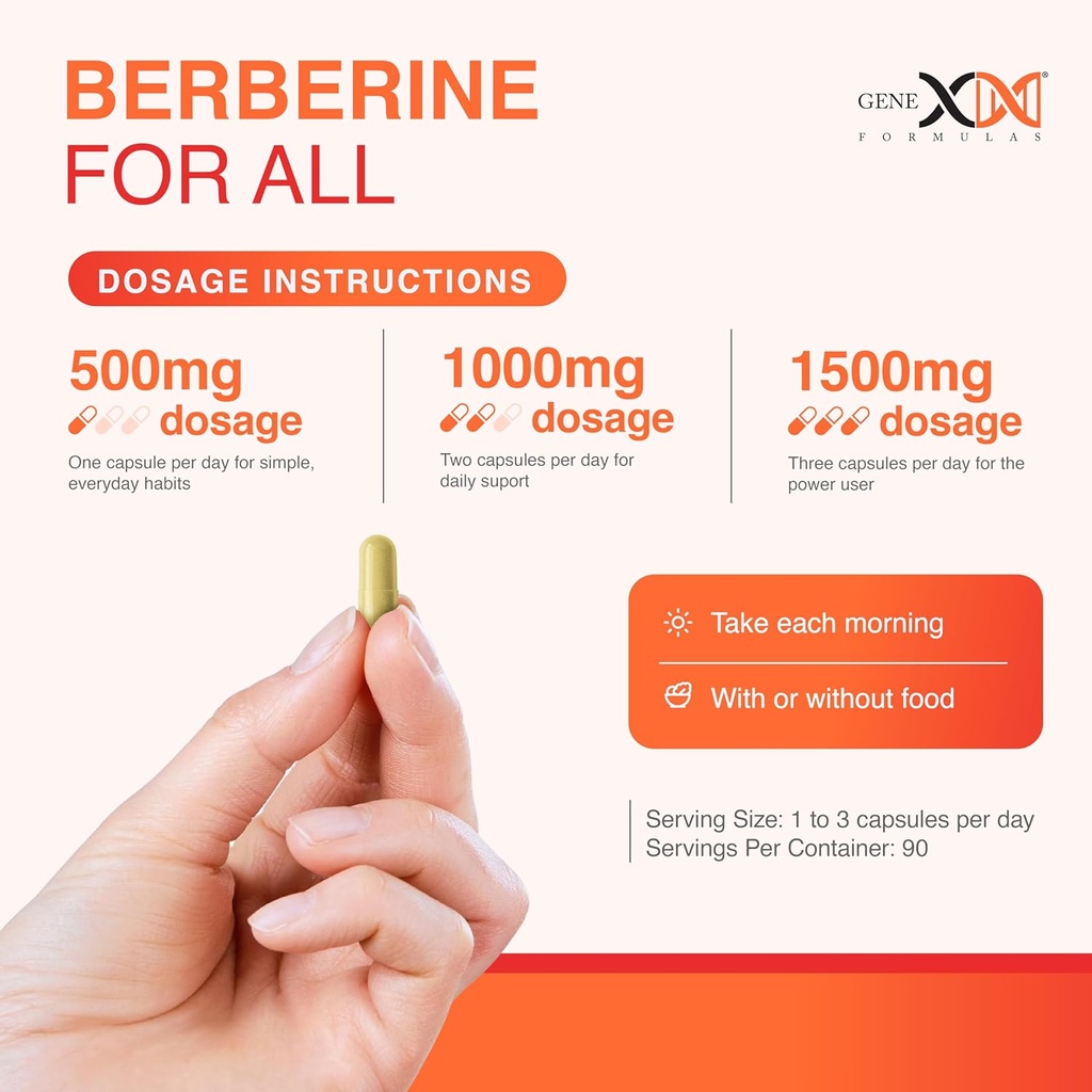 Genex Formulas Berberine HCl 500mg (90 Capsules) - NSF Certified for Safety, Quality & Label Accuracy - Supports Immune Health - Non-GMO, Gluten Free, Vegetarian 5