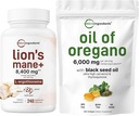 Micro Ingredients Oil of Oregano Softgels 300 Count & Lions Mane Supplement 240 Veggie Capsules Bundle 2 Pack | Carvacrol & Thymoquinone | Superfood Mushroom Antioxidants with L-Ergothioneine 2
