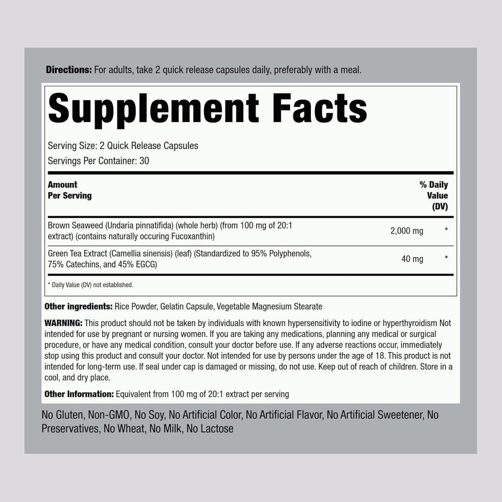 Piping Rock Brown Seaweed Capsules 2000mg | 60 Count | Fucoxanthin Extract Supplement | Non-GMO, Gluten Free 3