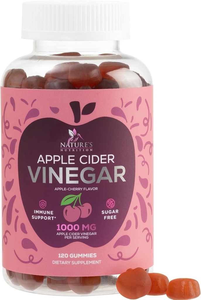 Vegan Apple Cider Vinegar Gummy 1000mg - Sugar Free ACV Gummies Vitamins Supplement with Vitamin B12 for Energy - Keto Friendly Digestion, Detox, Cleanse Support - Gelatin-Free, Non-GMO - 120 Gummies 2