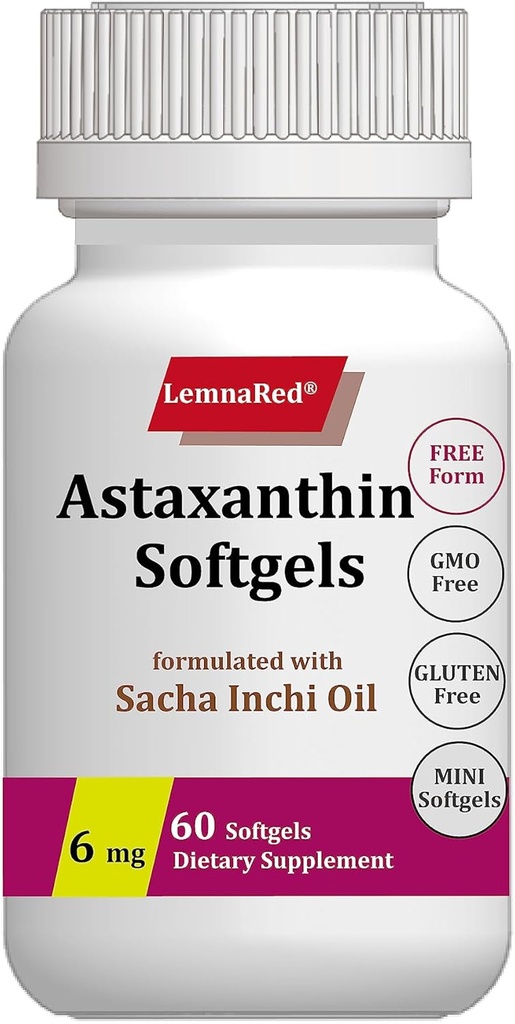 Free-Form Astaxanthin 6mg Softgel-60 Softgels Dietary Supplement Strongest Antioxidant Immune Supports Supports Eye,Joint & Skin Health Formulated with Sacha Inchi Oil 2