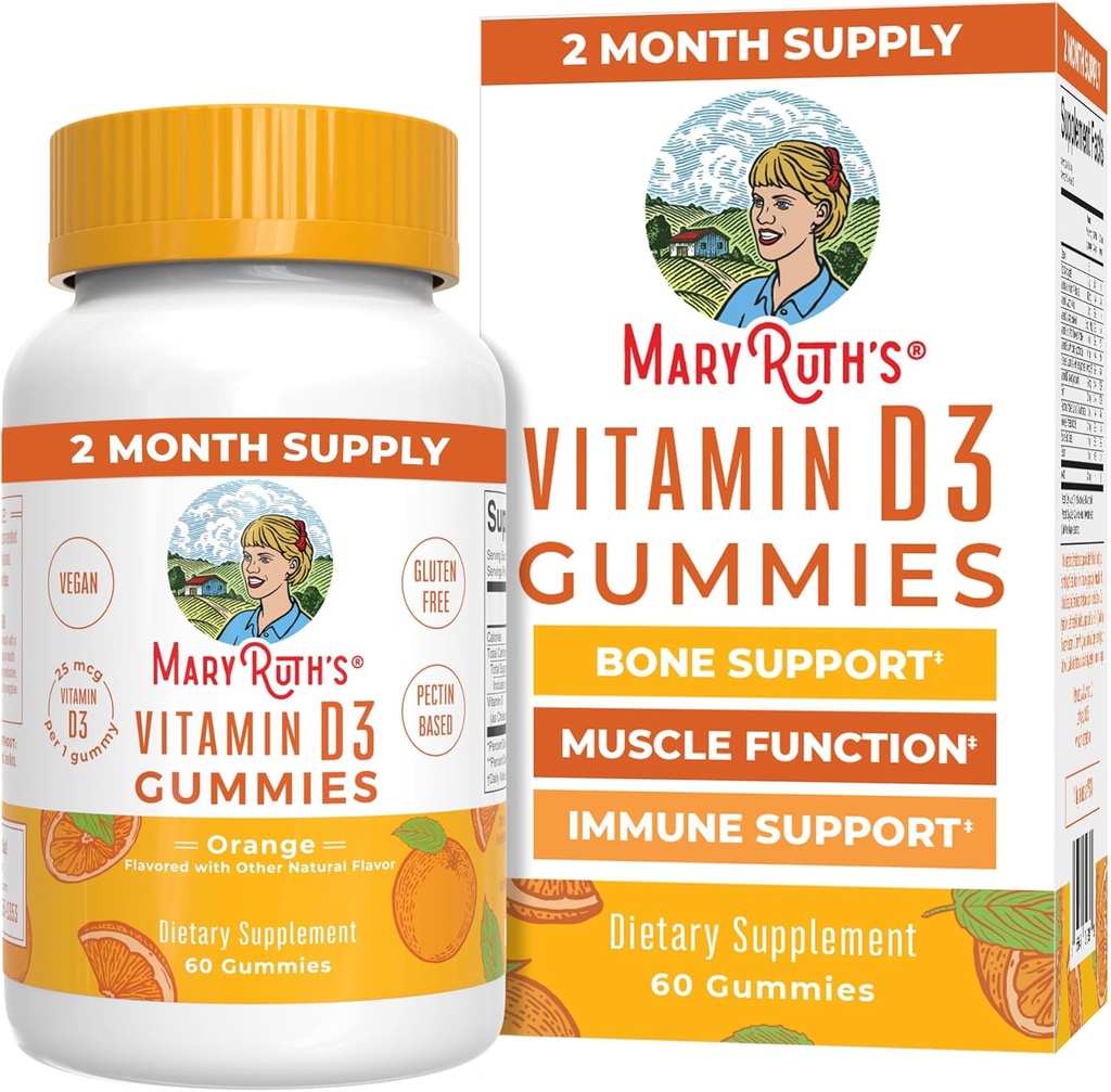 MaryRuth Organics Vitamin D3 Gummies | 2 Month Supply | Adults & Kids Vitamin D Gummy | Immune Support Supplement | VIT D3 1000IU for Bone Health&Muscle Function | Vegan | Non-GMO | Gluten Free | 60 2