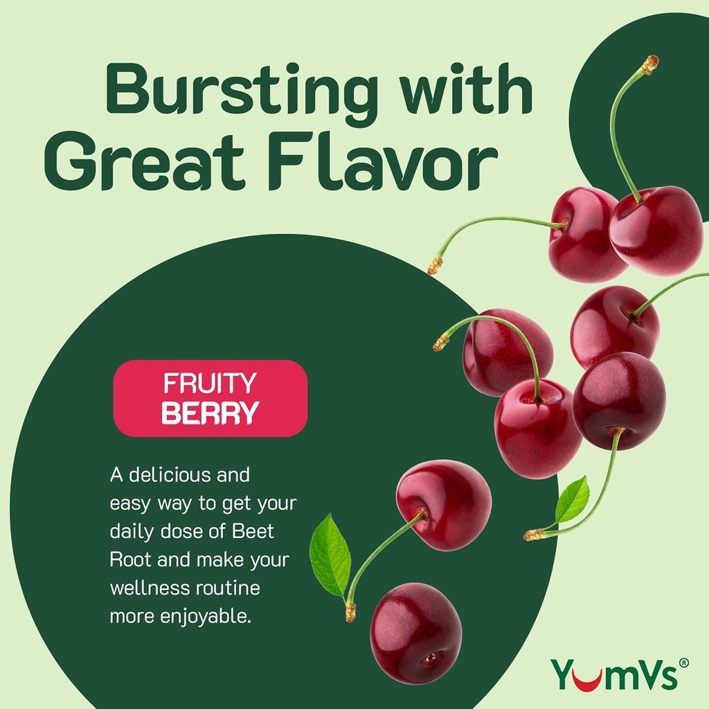 YumVs Beet Root Gummies with Magnesium and Vitamin C - Berry Flavor Beetroot Gummies - Beet Chews for Blood Circulation and Antioxidant Support - Red Beet Gummy- Berry 60 Count (Pack of 1) 4
