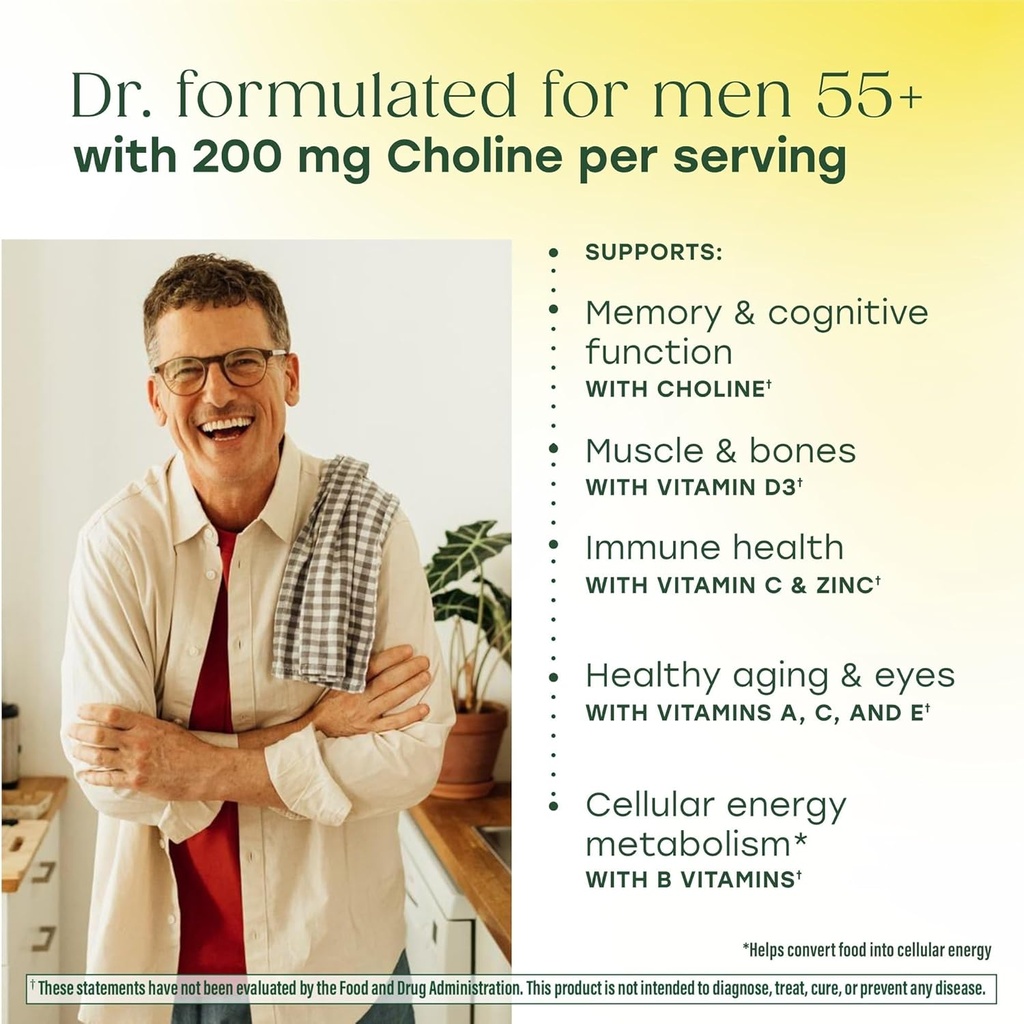 MegaFood Men's 55+ Advanced Multivitamin for Men - Doctor-Formulated -Choline, Vitamin D, Vitamin B12 – Plus Real Food – Brain Health Supplement for Adults & Immune Support - 120 Tabs (60 Servings) 4