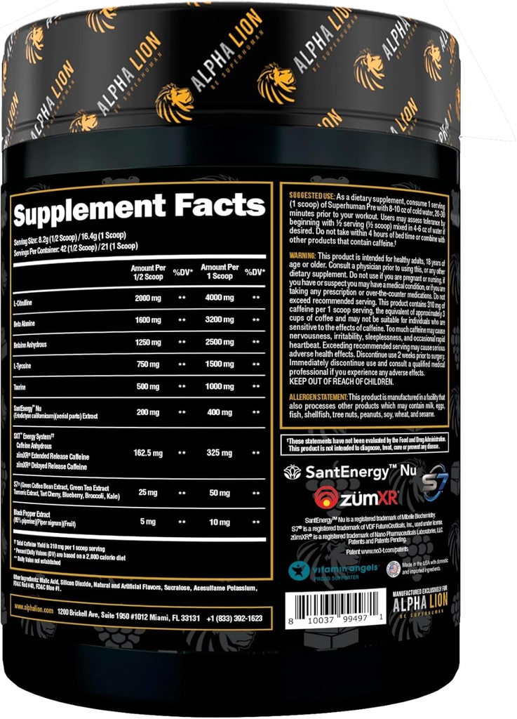 ALPHA LION Superhuman Pre Workout Powder, Beta Alanine, L-Taurine & Tri-Source Caffeine for Sustained Energy & Focus, Nitric Oxide & Citrulline for Pump (21 Servings, Grapezilla) 3
