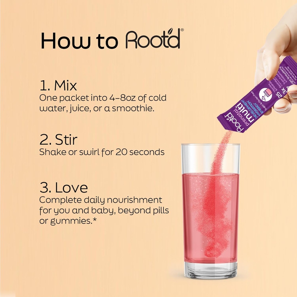 Root'd Prenatal Multivitamin Powder - 25 Vitamins & Minerals with 3x Electrolytes, Folate, Iron, D3 for Mom & Baby, 7 Superfood & Probiotics, Sugar-Free Vitamins & Hydration | 30 Vitamin Drink Packets 4