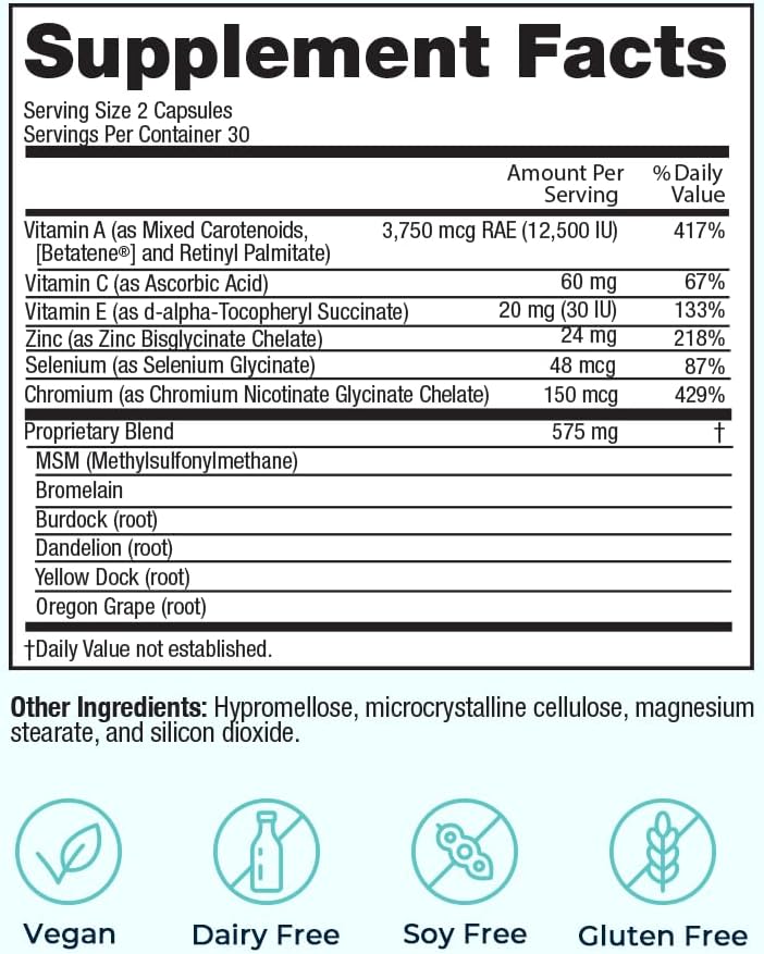 VitaMedica Clear Skin Vitamin Formula | Noncystic Acne Supplement for Skin Clearing | Breakout Treatment for Women and Men | Vitamins A, C, E, Selenium, Chromium, and Zinc for Skin Health | 2 Pack 3