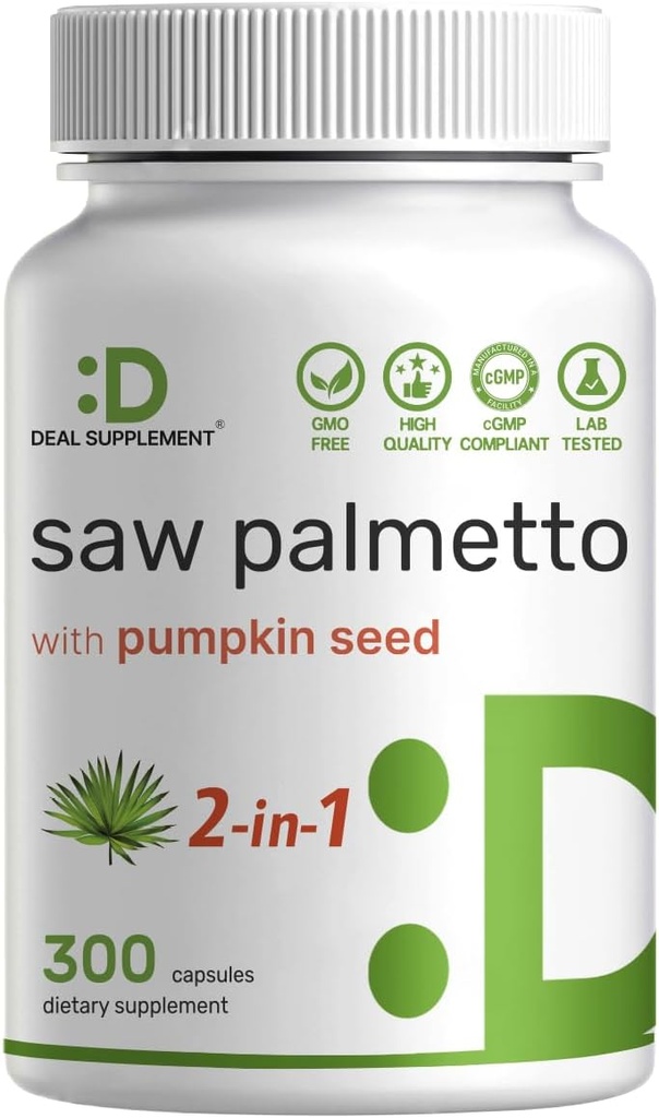 Saw Palmetto Supplement with Pumpkin Seed, 300 Capsules | Promotes Prostate Health | DHT Blocker | Hair Growth Vitamins, Maintain Normal Urinary Frequency 2
