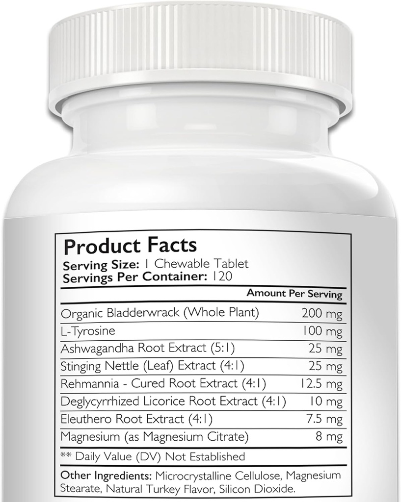 Thyroid Supplement for Dogs, Support for Hypothyroidism in Dogs with Organic Bladderwrack, Promotes Normal Function of Endocrine and Enzyme Systems, 120 Chewable Tablets 4