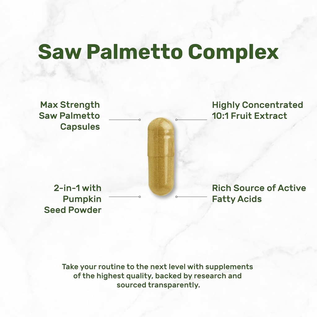 Saw Palmetto Supplement with Pumpkin Seed, 300 Capsules | Promotes Prostate Health | DHT Blocker | Hair Growth Vitamins, Maintain Normal Urinary Frequency 6