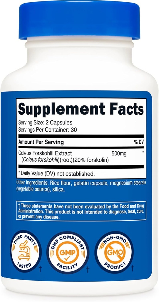 Nutricost Coleus Forskohlii 500mg Serving - Maximum Strength Formula 60 Caps (2 Bottles) 6