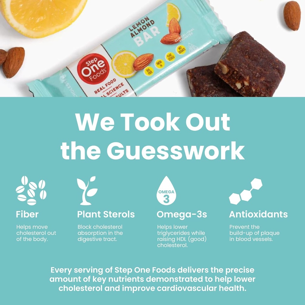 Step One Foods Lemon Almond Bar, Heart Healthy Snack Plant Sterols, Omega 3's High Fiber Snack Gluten & Dairy Free, Vegan, Zero Sodium, Granola Bars (12 Pack) 5