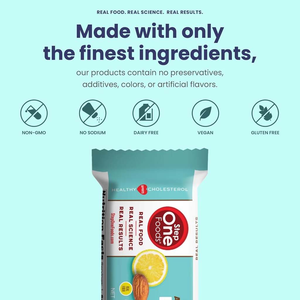 Step One Foods Lemon Almond Bar, Heart Healthy Snack Plant Sterols, Omega 3's High Fiber Snack Gluten & Dairy Free, Vegan, Zero Sodium, Granola Bars (12 Pack) 6