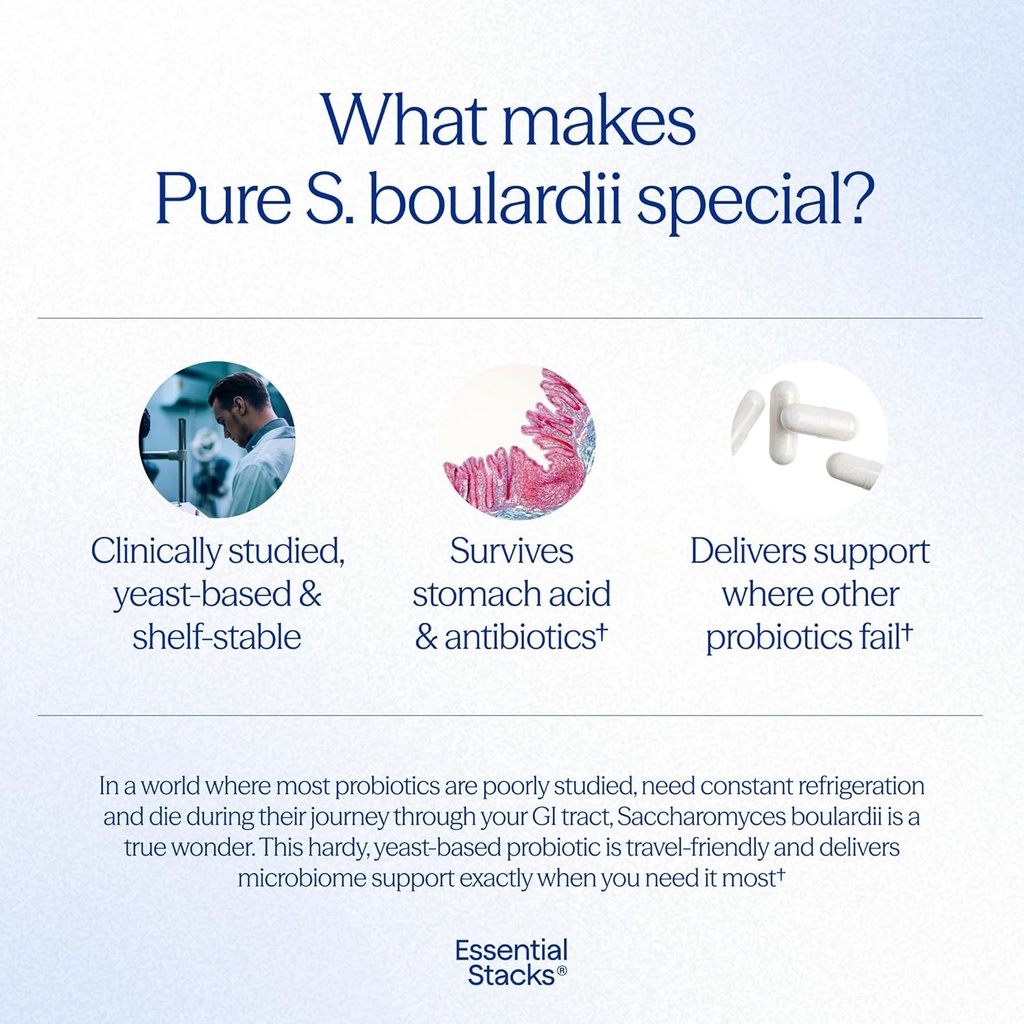 Essential Stacks Saccharomyces Boulardii Probiotics (Non-GMO & Gluten Free) - 5 Billion CFUs for Gut Health (60 Capsules) 6