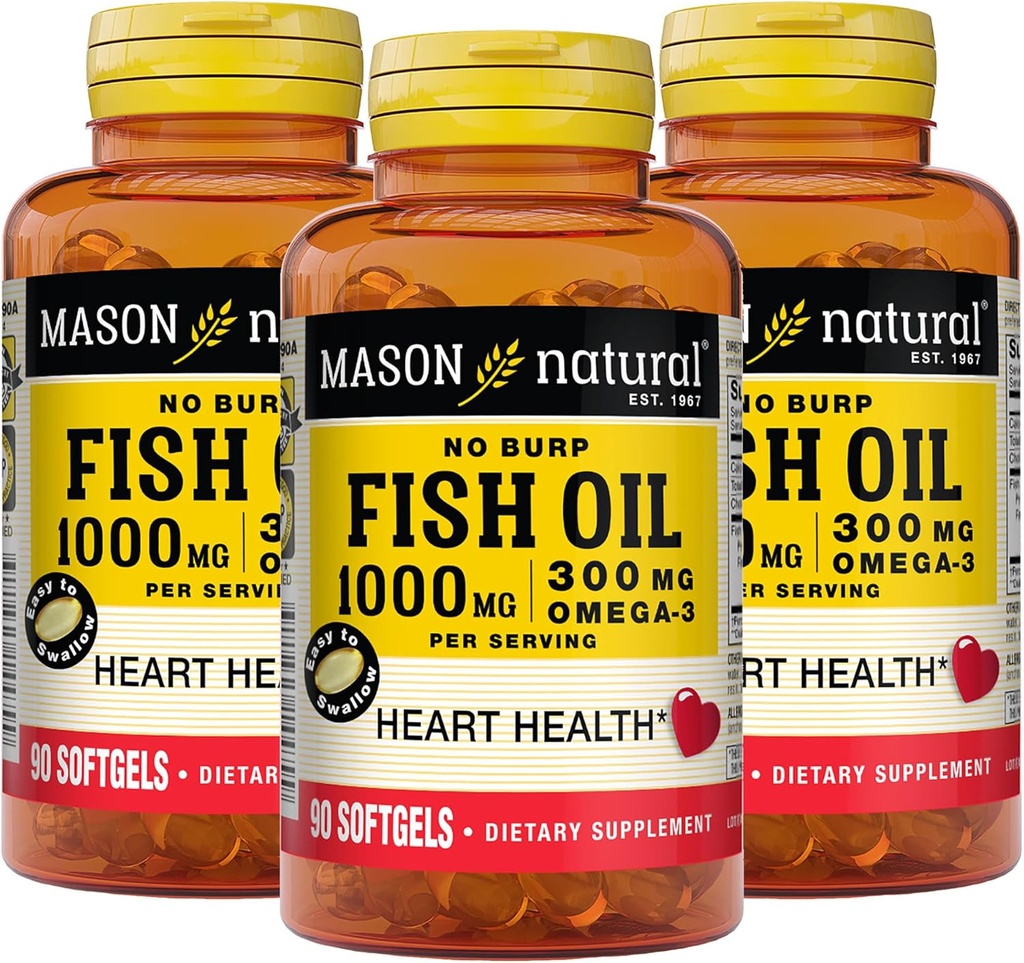 Mason Natural Omega,3 Fish Oil, 45,Day Supply, 1000mg with EPA and DHA for Joint Support, 90 Softgels (Pack of 3) 2