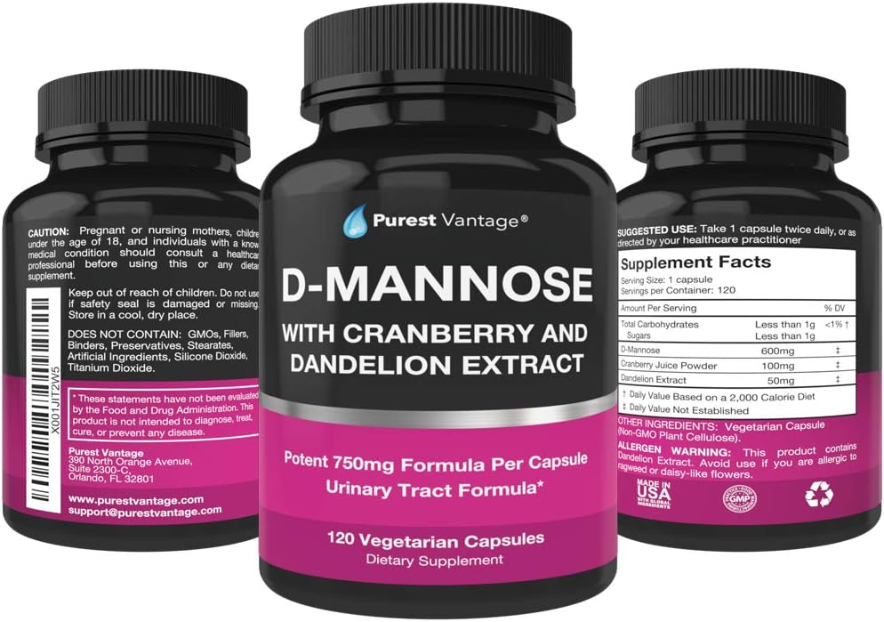D Mannose Capsules with 600mg D-Mannose Powder Per Cap - with Added Cranberry and Dandelion Extract to Aid in Bladder, Urinary Tract and UTI Support - 120 Veggie Caps 5