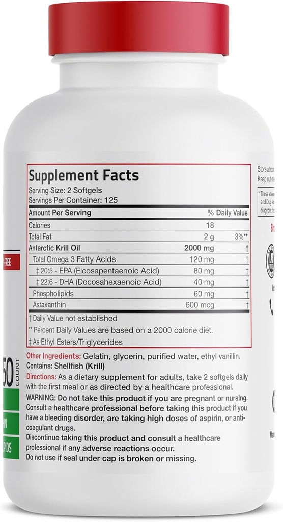 Bronson Antarctic Krill Oil 2000 mg with Omega-3s EPA, DHA, Astaxanthin and Phospholipids, 250 Softgels (125 Servings) 3