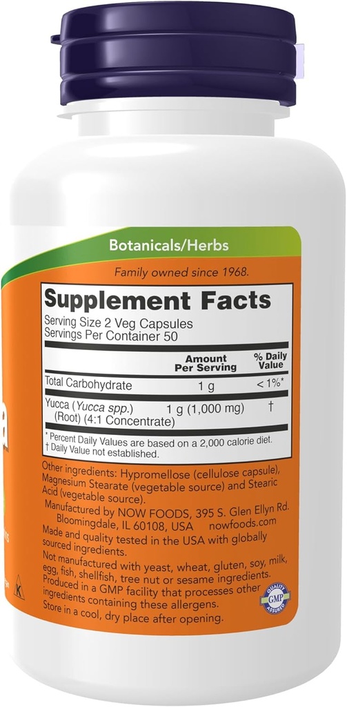 NOW Supplements, Yucca (Yucca spp.) 500 mg, 4:1 Concentrate, Herbal Supplement, 100 Capsules (Pack of 4) 3