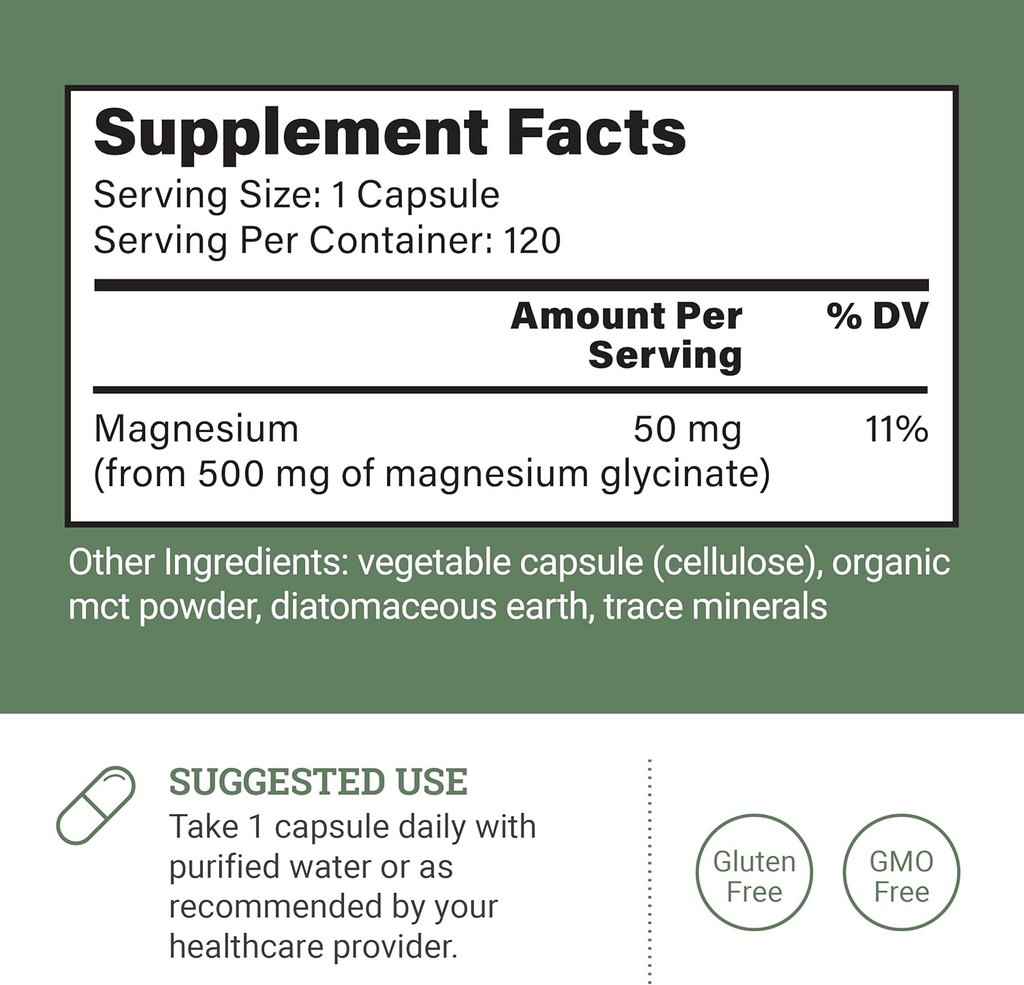 Earth Harmony Chelated Magnesium Glycinate 500mg - 120 Capsules (2-Pack, 1000mg Total) 3