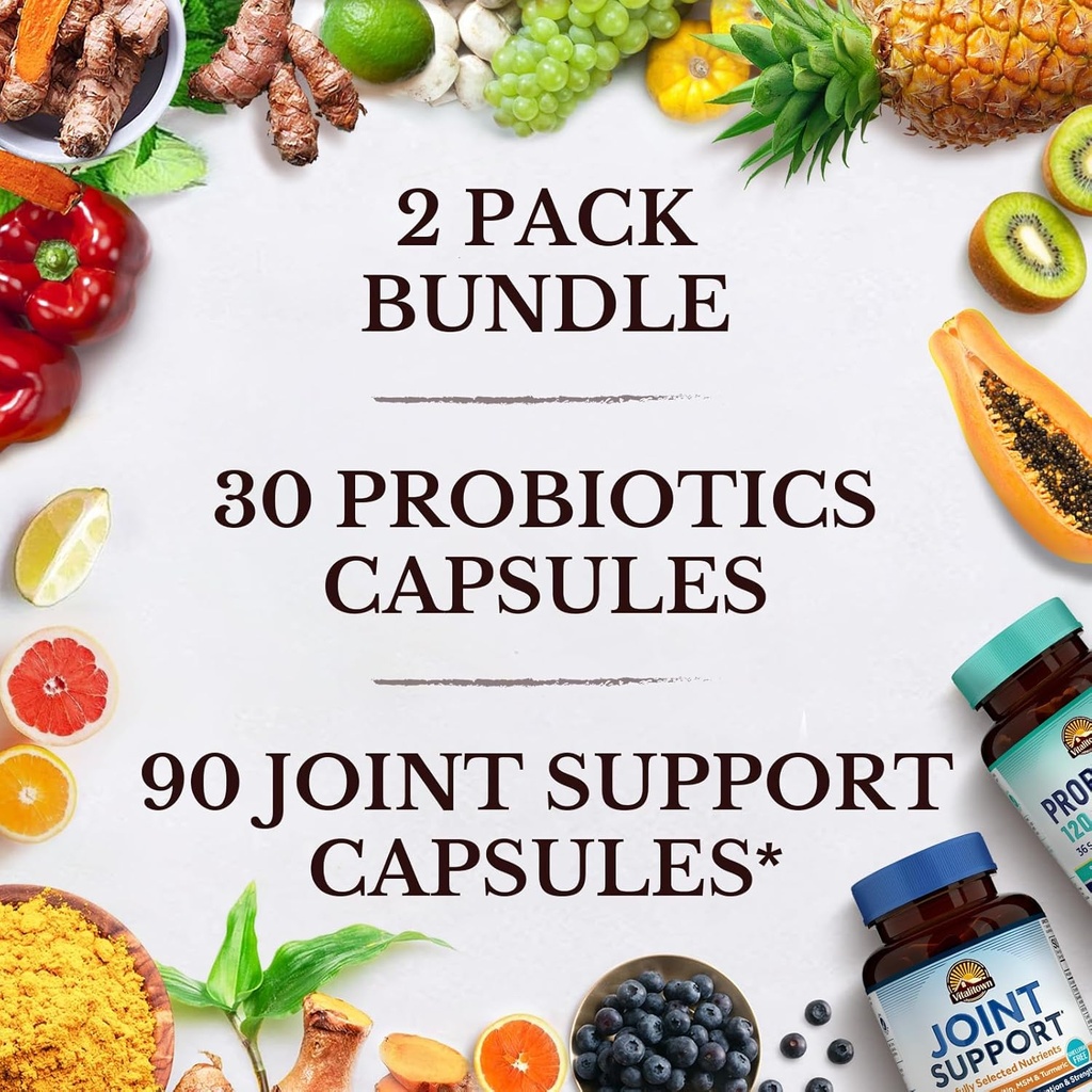 Vitalitown Probiotic + Glucosamine Chondroitin MSM Bundle (Pack of 2) | Probiotics 120 Billion CFUs (Item 1) & Joint Support* (Item 2) | 30 Probiotic Capsules & 90 Joint Capsules 6