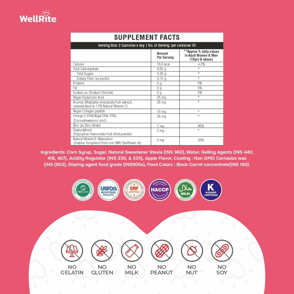 Glow Skin Gummy Vitamins, 60 Count, Apple Flavored, Vegan, Gelatin Free, Gluten Free, Nut Free, Glowing & Hydrated Skin, Reduced Eczema, Reduced Wrinkles 6