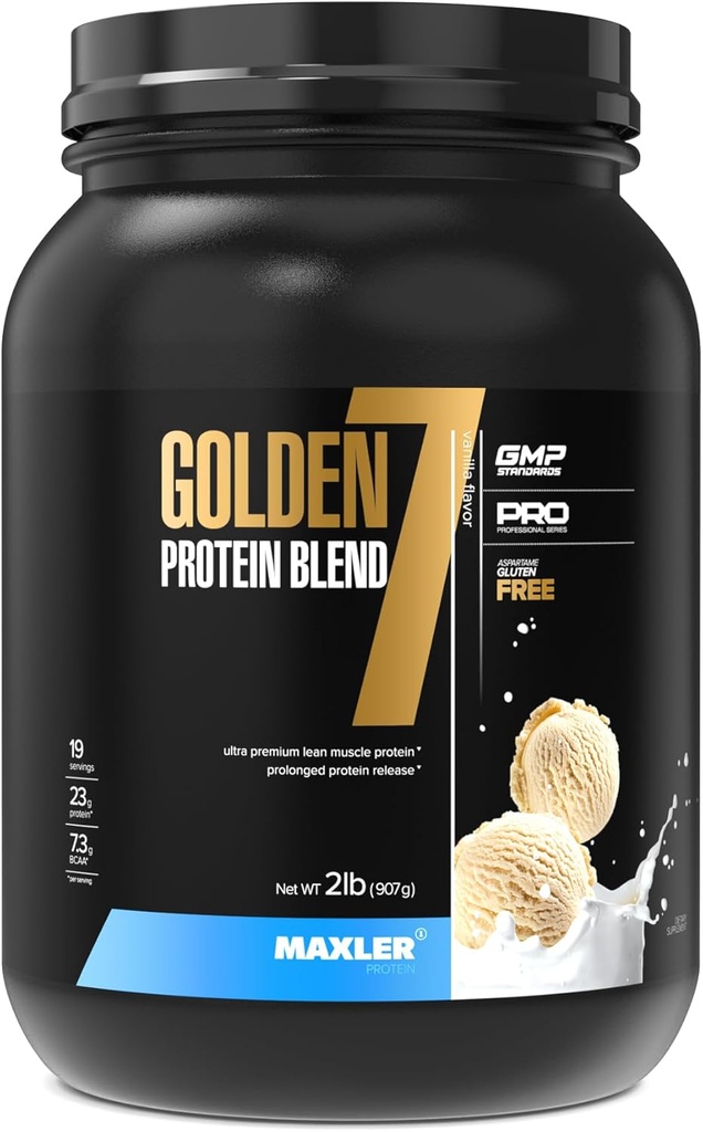 Maxler Golden 7 Protein Blend - Protein Powder for Muscle Gain & Recovery - Vanilla Protein Powder 2 lb 2