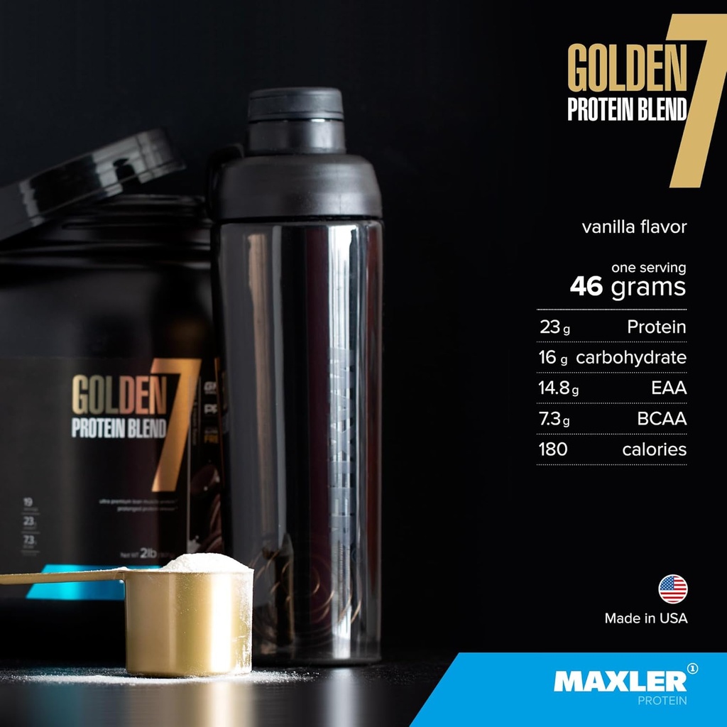 Maxler Golden 7 Protein Blend - Protein Powder for Muscle Gain & Recovery - Vanilla Protein Powder 2 lb 4