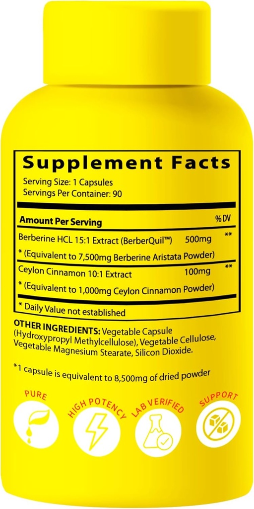 Berberine Supplement 15X Potency, Ceylon Cinnamon for Enhanced Absorption & Synergistic Effects. 8,500mg Per Capsule 6