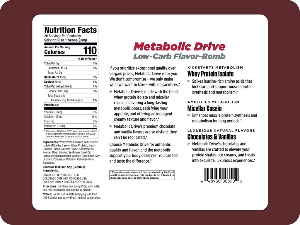 Biotest Metabolic Drive Protein - Low-Carb Flavor-Bomb, 20 Servings - Whey Isolate + Micellar Casein - Signature Chocolate 3