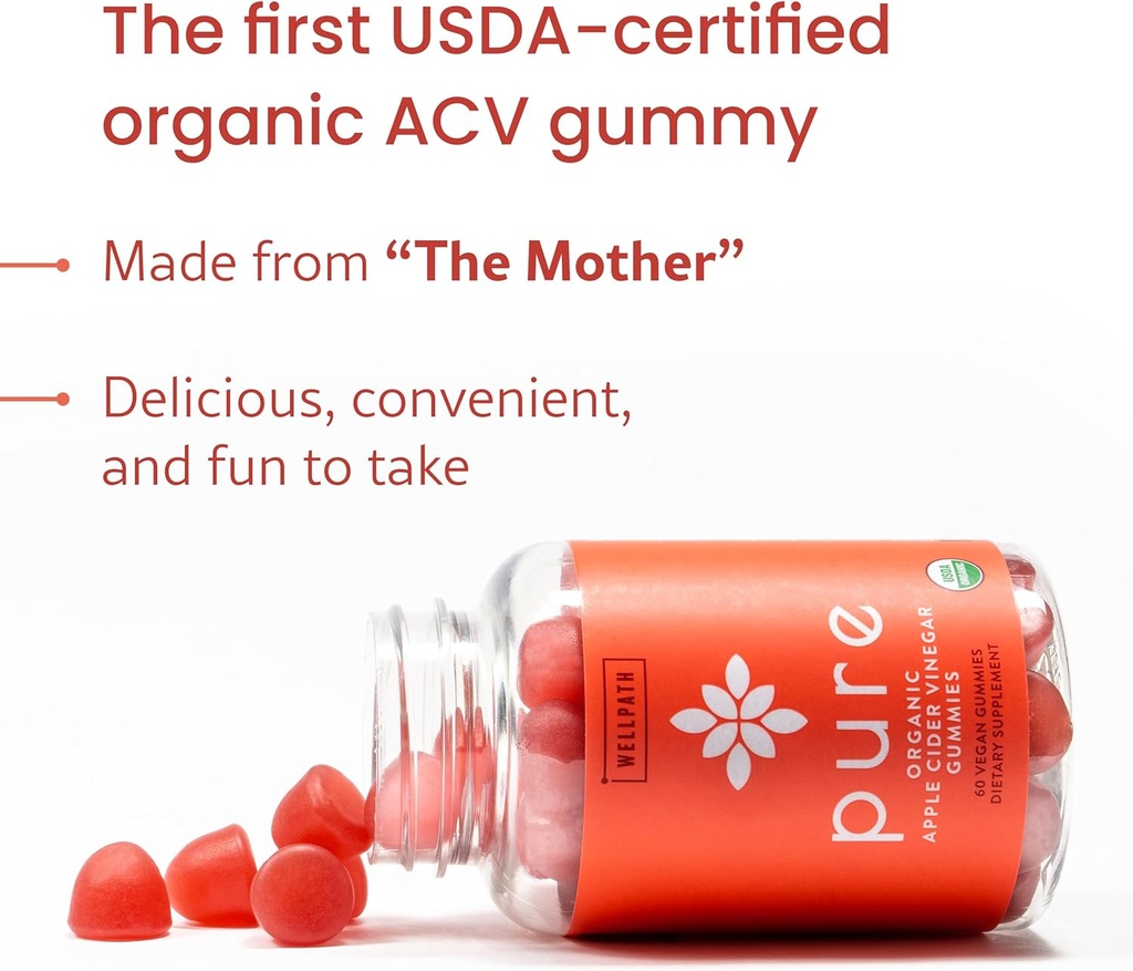 WellPath Pure ACV Gummies (2 Pack) - Apple Cider Vinegar with Mother - USDA Organic Gummy with Ginger for Gut Health | Vegan, Non-GMO, 120 Ct 5