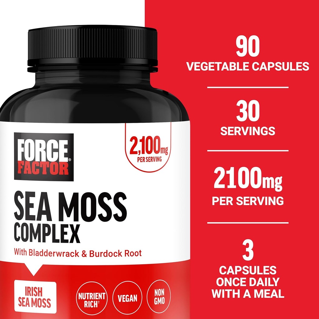 FORCE FACTOR Irish Sea Moss Capsules with Burdock and Bladderwrack for Immunity, Digestion, Heart Health, and Antioxidant Support, Vegan, No Gelatin, 90 Capsules 5