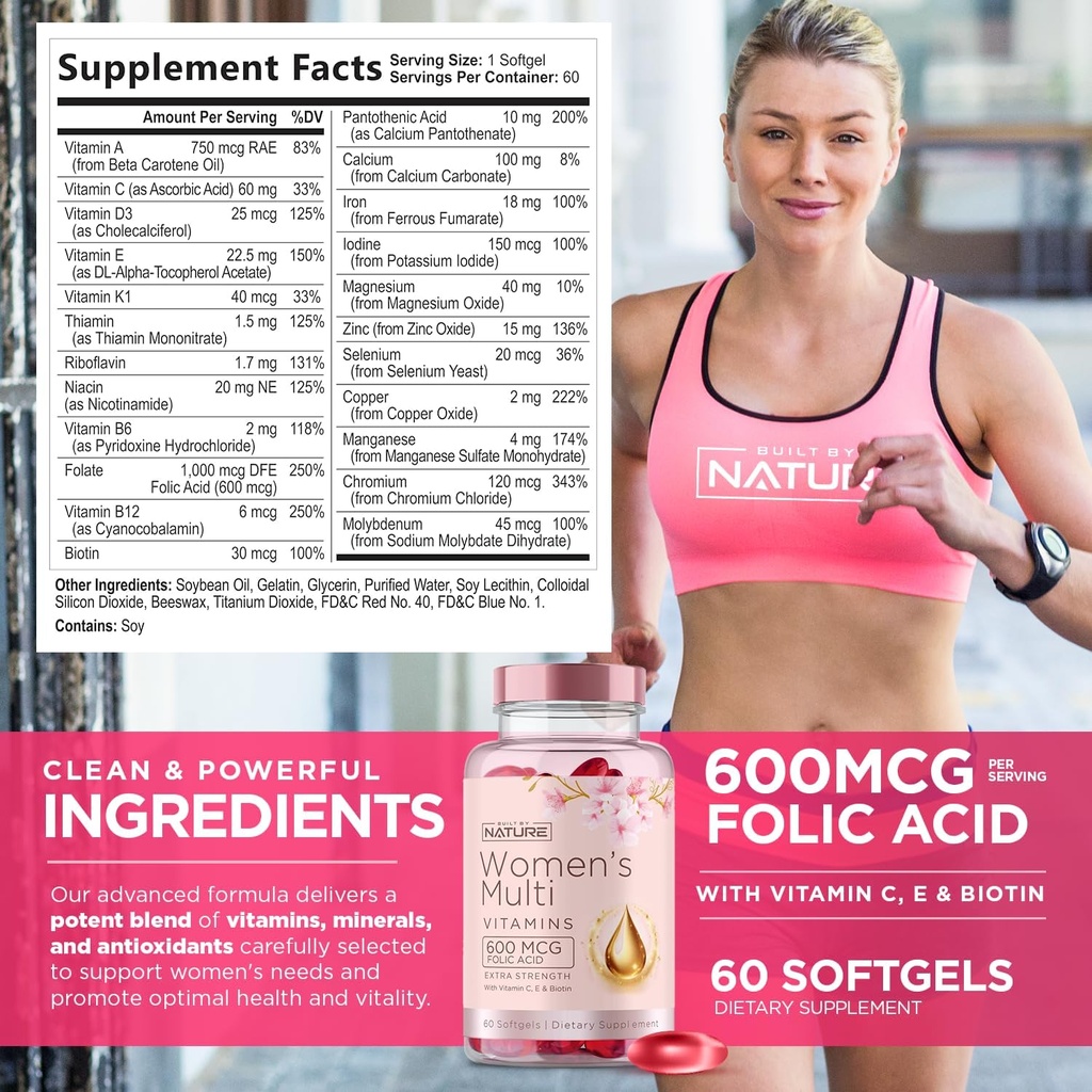 Built by Nature Vitamins for Women – Women's Complete Daily Multivitamin Supplement with A, B, C, D, E, Iron, Calcium, Magnesium and Multi Minerals – Wellness & Immune Health Support - 60 Softgels 3