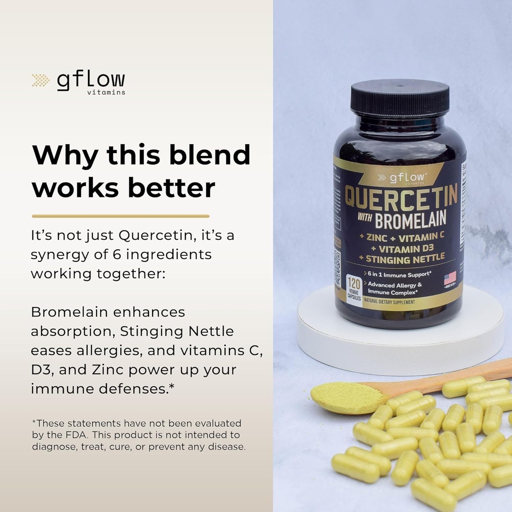 Quercetin with Bromelain, Stinging Nettle Supplement, Zinc Vitamin C Vitamin D | Non-GMO, Gluten-Free | Made in USA | 2 Months Supply 4