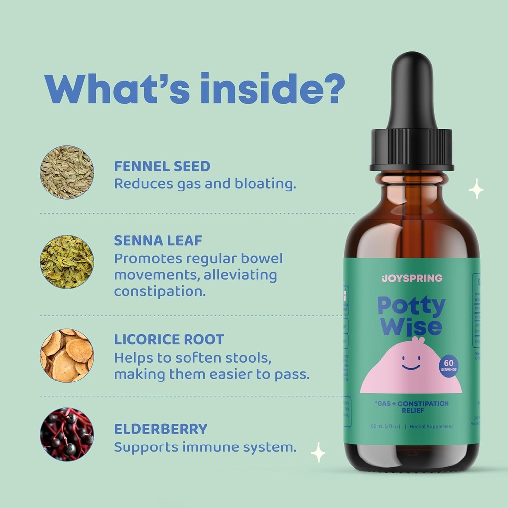 JoySpring Potty Wise – Gentle Digestive Support for Kids – Promotes Healthy Digestion with Senna & Elderberry – Vegan, Gluten-Free, Sugar-Free (2 fl oz) 60 Servings 6