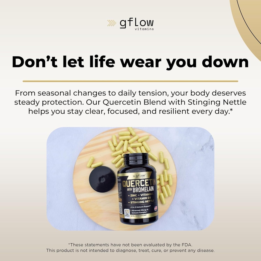 Quercetin with Bromelain, Stinging Nettle Supplement, Zinc Vitamin C Vitamin D | Non-GMO, Gluten-Free | Made in USA | 2 Months Supply 6