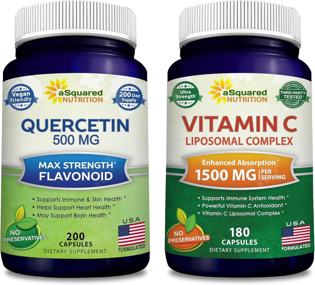 aSquared Nutrition Bundle for Quercetin 500mg & Vitamin C Liposomal Complex 1500mg - Immune Support 2