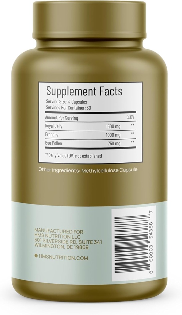 Premium Bee Pollen Daily Dietary Supplement - Includes Propolis & Royal Jelly - 3250mg Non-GMO, 120 Vegetarian Capsules - 30 Day Supply 4