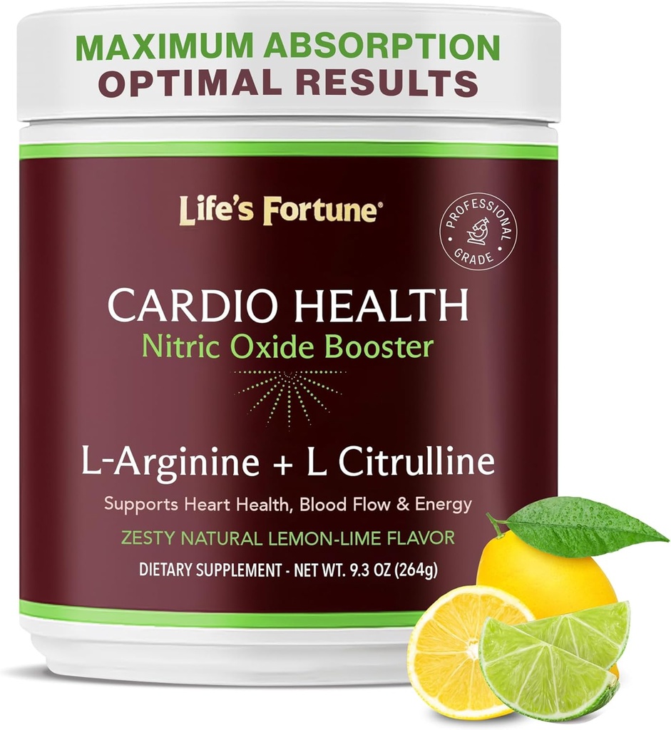Life's Fortune L Arginine L Citrulline Supplement Powder - High Potency Nitric Oxide Supplement Booster with Natural Lemon Lime Flavor - Cardio Health, Blood Pressure and Vascular Support - 258g 2