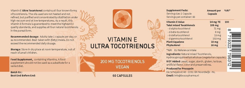 Ultra Tocotrienol 200mg Vitamin E Vegan – All 4 tocotrienols - Alpha Tocotrienol + Beta Tocotrienol + Gamma Tocotrienol + Delta Tocotrienol – No Tocopherols - Unique Tocotrienol Complex 3