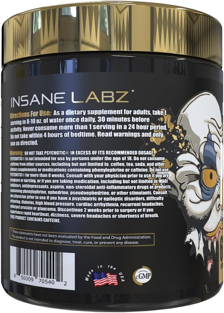 Insane Labz Psychotic Gold, High Stimulant Pre Workout Powder, Extreme Lasting Energy, Pumps and Endurance with Beta Alanine, DMAE Bitartrate, NO Booster (60 Servings, Fruit Punch) 4