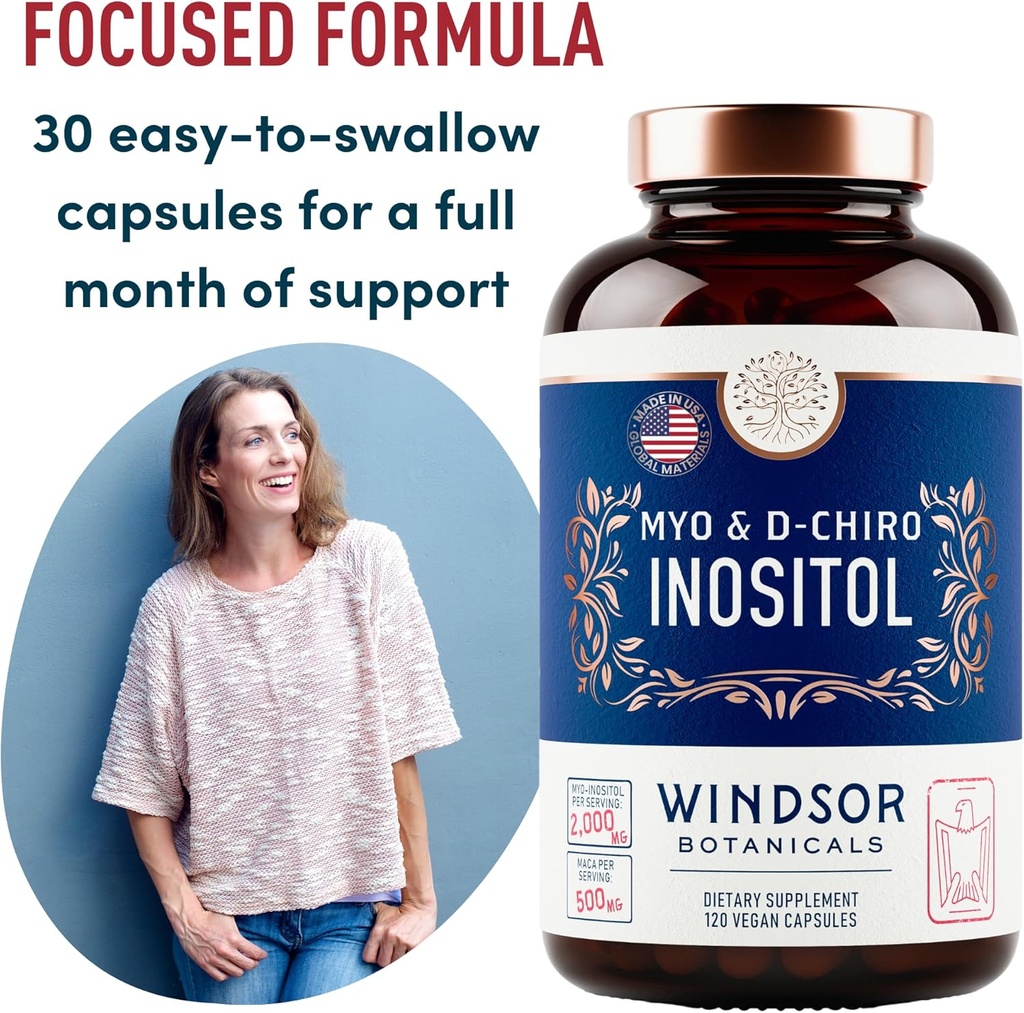 Myo and D-Chiro Inositol Supplement 40:1 Ratio - 2,000 mg Myo-Inositol plus Maca Root & Calming Ashwagandha - Healthy Ovarian Support Vitamins and Fertility Supplements for Women - 120 Vegan Capsules 3